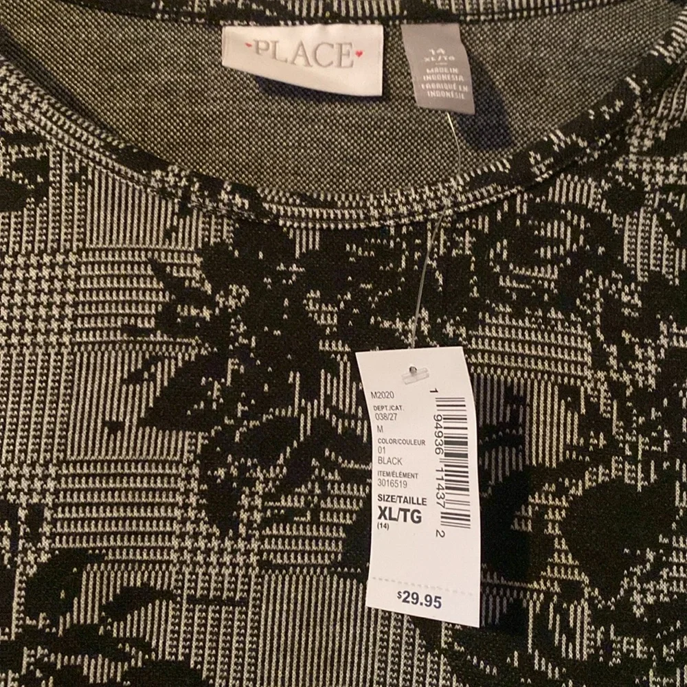 Children’s Place NWT Girls Floral Ruffle Dress - Black. Size XL.